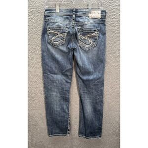 Silver Jeans Womens 26x28 Blue Sam Boyfriend Thick Stitch Rockabilly Biker